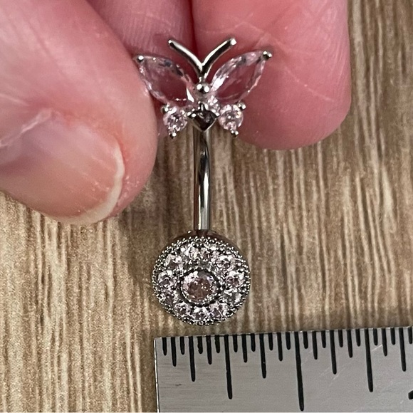 14g- Pink Rhinestone Butterfly Surgical Stainless Steel Belly Ring NWT - Picture 5 of 10